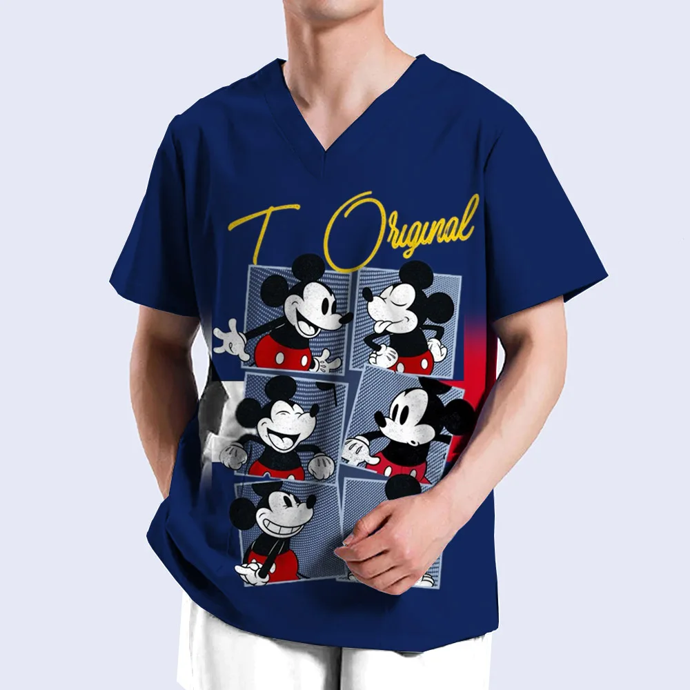 thumbnail image 1 of Uniformes médicos de enfermera con estampado de Mickey Mouse de Disney, cuello en V, manga corta, bolsillo, ropa de trabajo, uniformes médicos, accesorios, 1 of 5