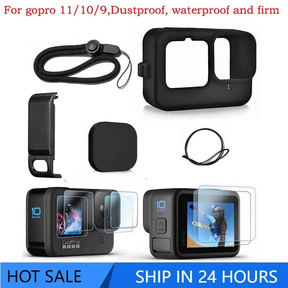 Silicone Case for GoPro Hero 11 10 9 Black Tempered Glass Screen