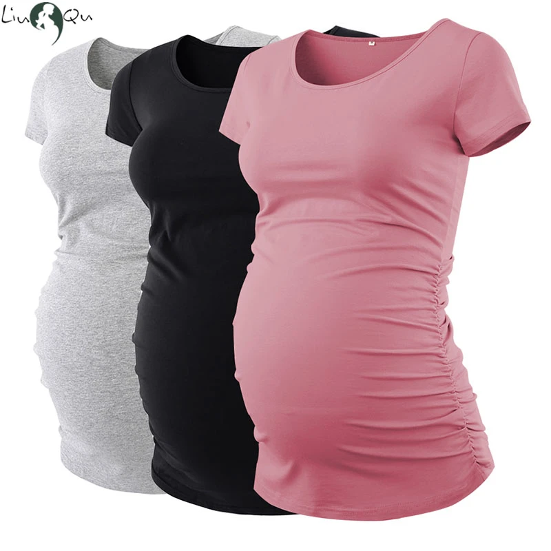 Maternity Tees Clothes Ropa Embarazada Shirt O Neck Tops Pregnancy T-Shirt Casual Flattering Side Ruching Maternity Pullover cheap maternity clothes