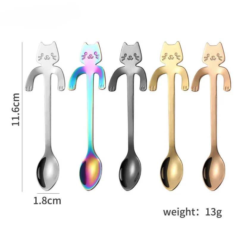 Stainless Steel Spoon Lovely Cute Cat Shape Teaspoon Dessert Snack Scoop Ice Cream Mini Spoons Tableware Kitchen Tools