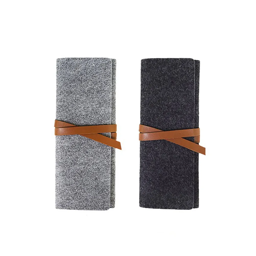 2Pcs 롤업 펜 파우치 연필 케이스 주최자 접이식 보관 가방 학교 문구 홀더 짙은 회색 밝은 회색