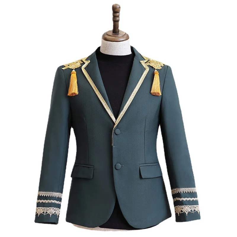 

00900 Male Singer Solid Color Double Breasted Court Suit Set Host Banquet Guests Stage Performance Clothes