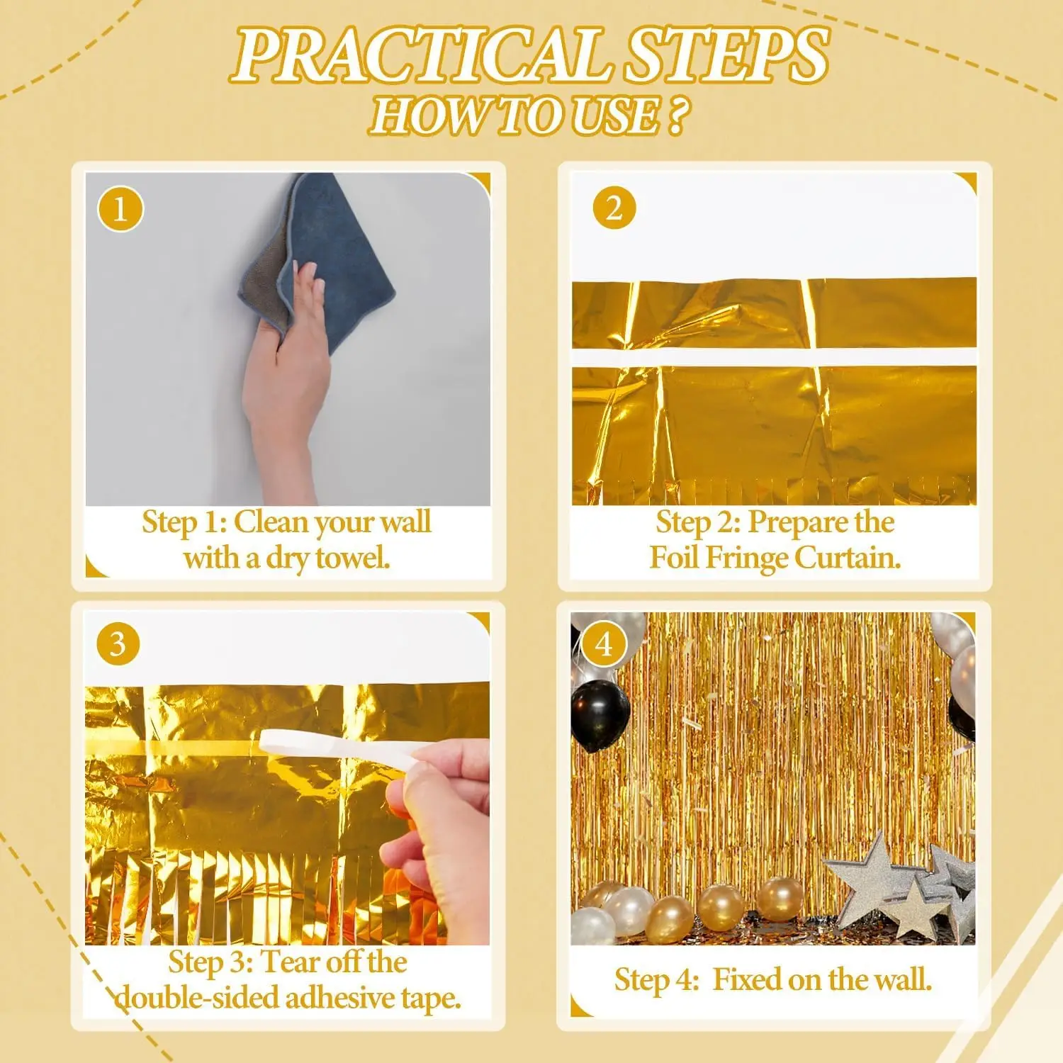 Metallic Streamers 3Pcs Aluminum Foil Fringe Curtain 3Pcs, Backdrop Metallic Streamers Gold Foil Fringe Curtains for Birthday,Christmas,Graduation,Bachelorette Party Streamers Decor 16