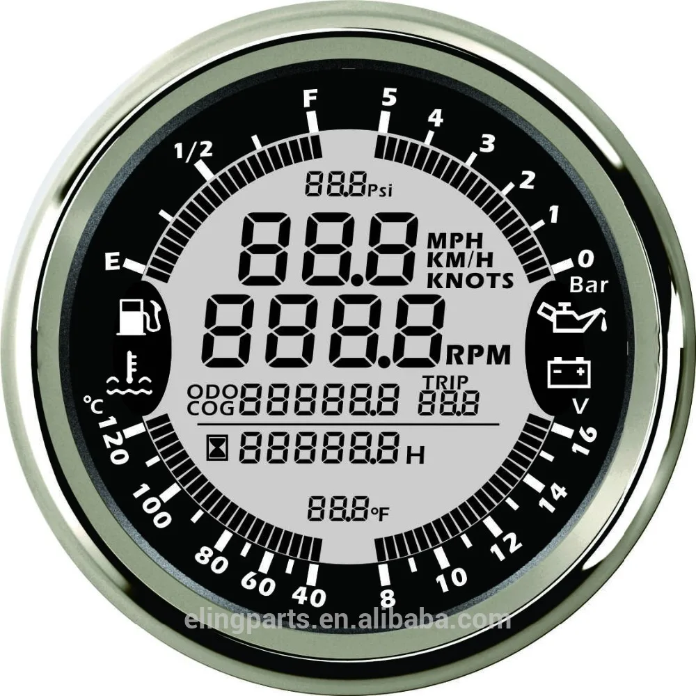 ELING 6 in 1 Multi-functional Gauge Motorcycle GPS Speedometer Tachometer Hour Water Temp Fuel Level Oil Pressure Voltmeter 12V