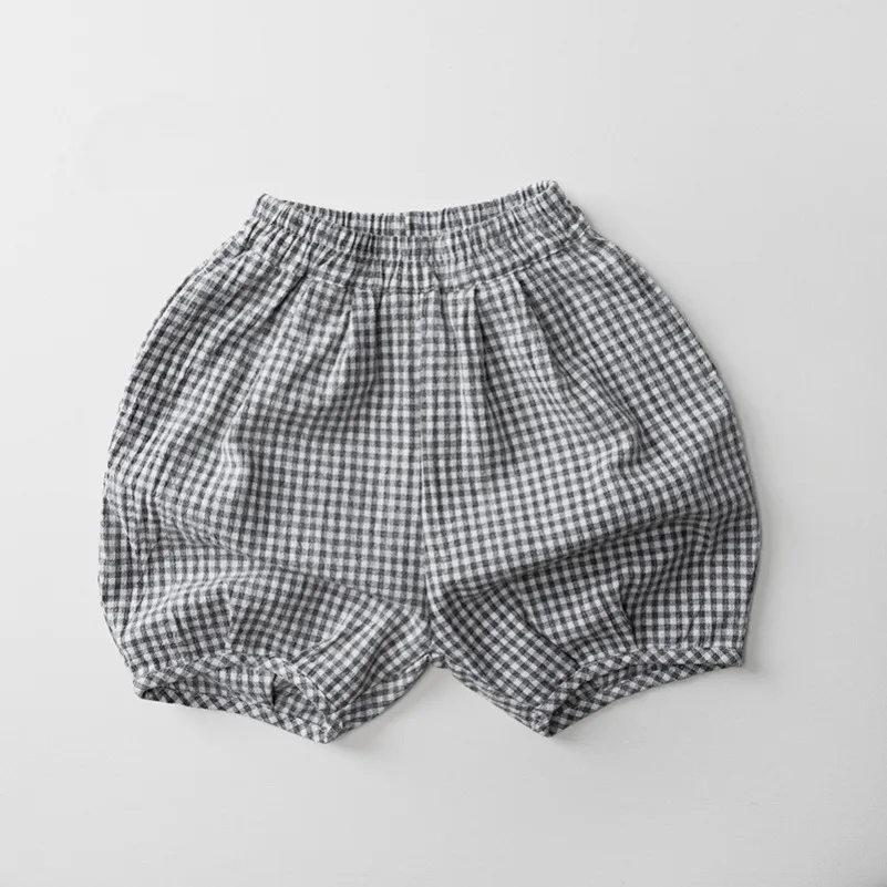 New Summer Children Shorts Thin Boys Versatile Plaid Shorts Cotton Linen Kids Girls Breathable Casual Shorts Baby Clothes, view 3