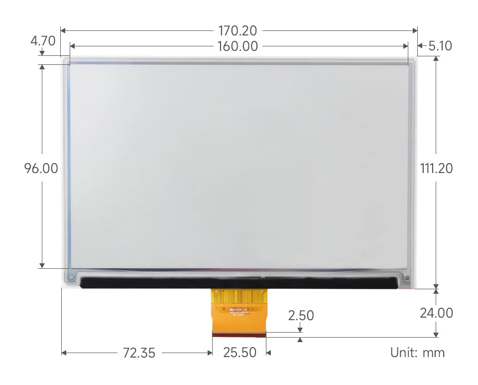 7.3inch E Ink Spectra 6 (E6) Full color E-Paper Display Module, outline dimensions