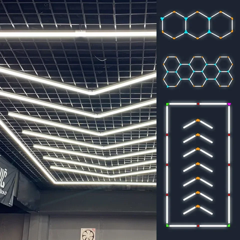 Hexagon Garage Light LED Cutomized Detailing Ceiling AC85-265V Hexagon Garage Light For Showroom Workshop Barber DIY Accessories