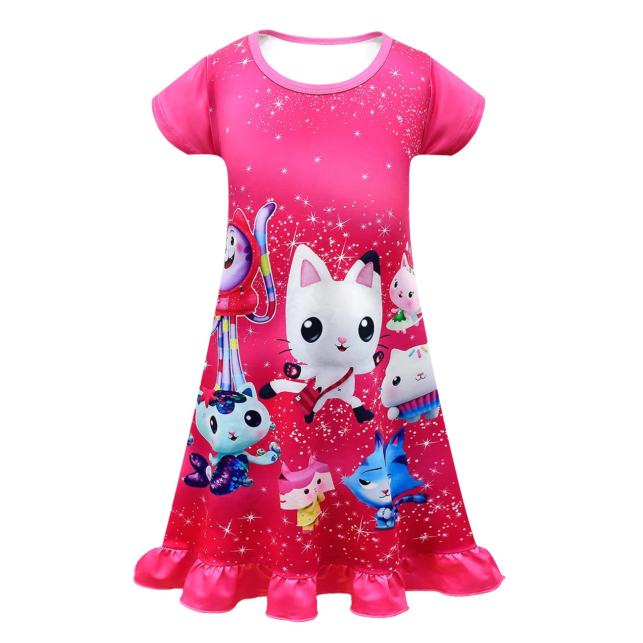 nightgowns and robes	 2022 Summer Gabbys Dollhouse Vestido Kids Gabby Cats Tastic Dress for Baby Girls Kawaii Short Sleeve Dresses Cartoon Nightgown cotton short pajama sets