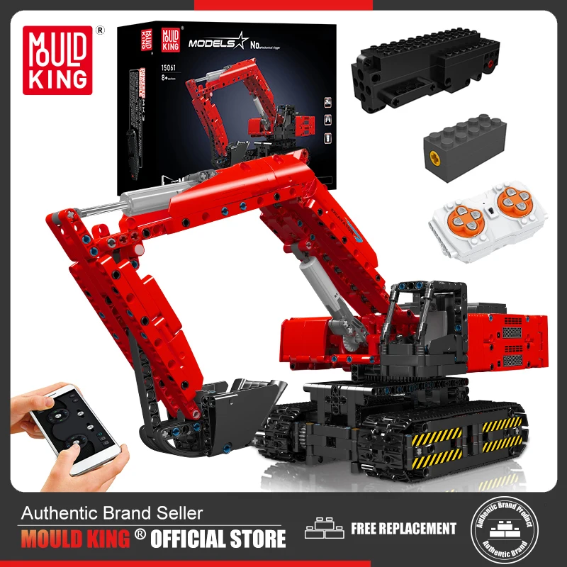Mold King 15062 Technical Car Building Block Red Motorizzato Meccanico Digger Truck Model Engining Brick Kids Christmas Giift