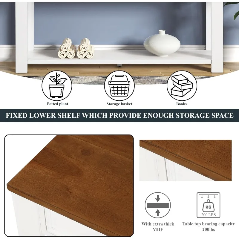 63" Modern Solid Wood Console Table with 4 Drawers and 1 Bottom Shelf Storage Sideboard Pine Sofa Table for Entry Hallway(Brown) 4