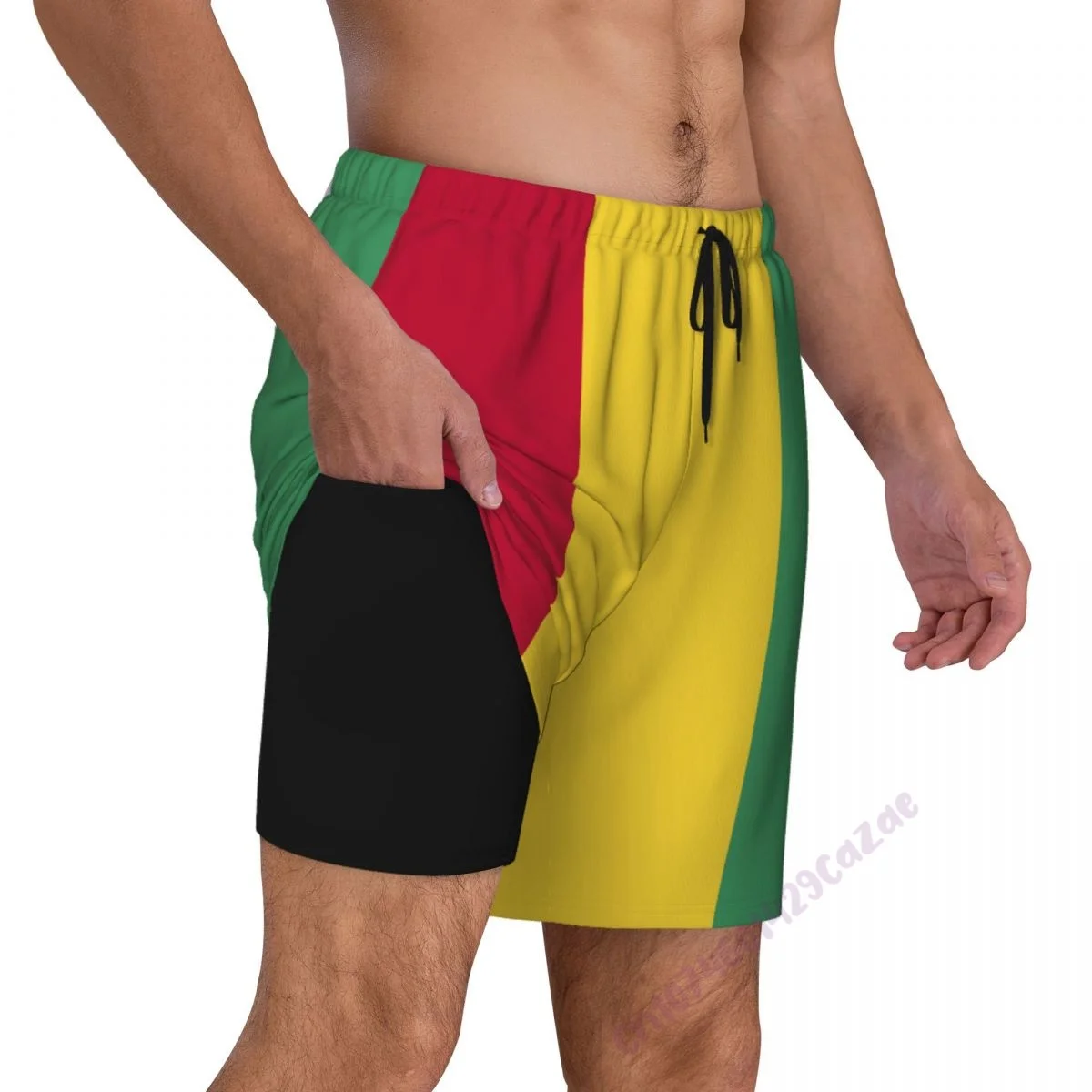 

Guinea Flag 3D Mens Swimming Trunks With Compression Liner 2 in 1 Quick-Dry Summer Swim Shorts With Pockets