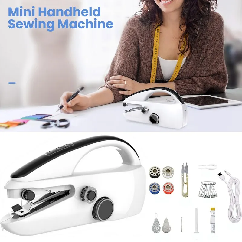 60 Pieces Handheld Sewing Machine Portable Cordless Sewing Device Mini Hand  Held Electric Sewing Machine 36PCS Sewing Threads Kit for DIY Clothes