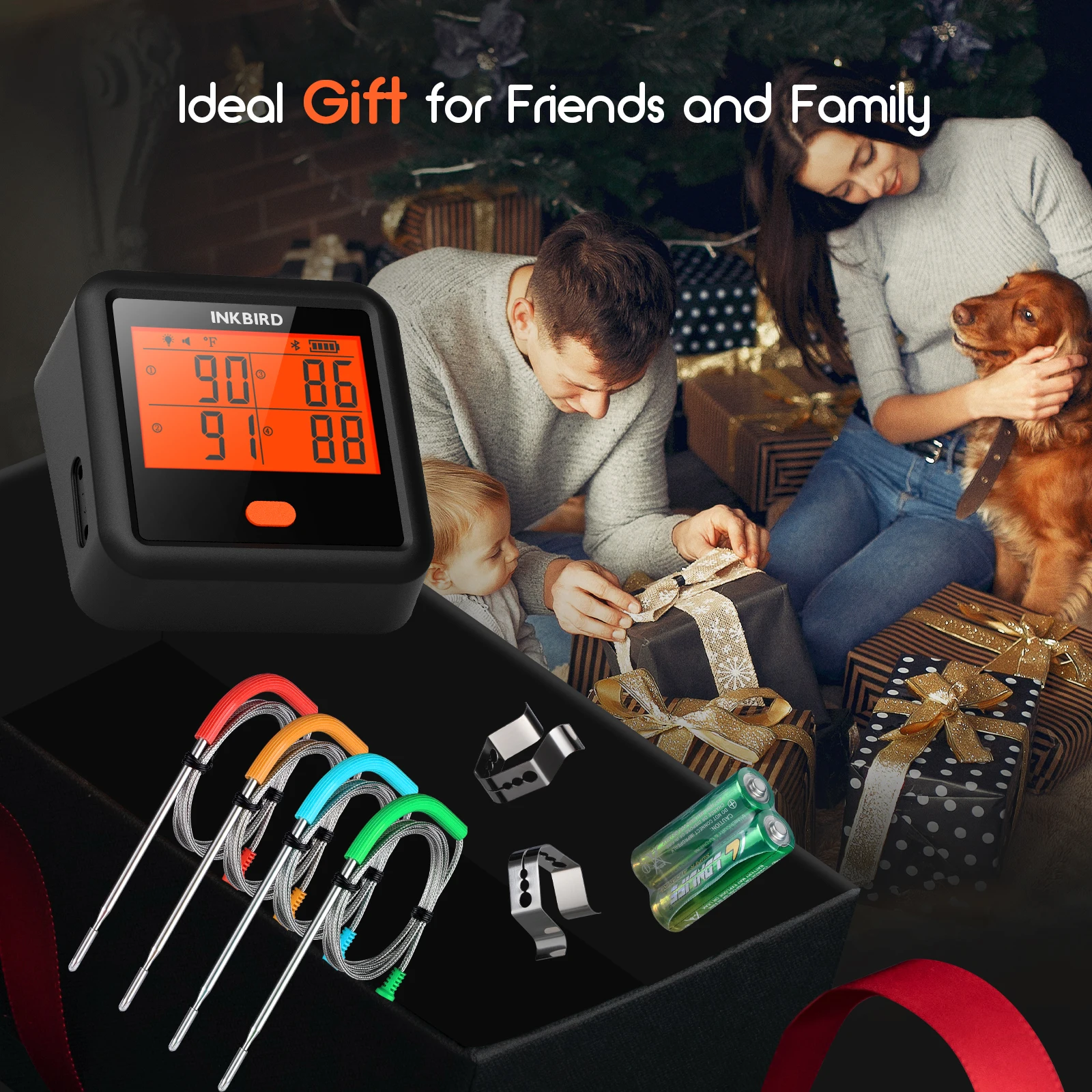 INKBIRD 고기 온도계 IDT-34c-B 블루투스 그릴 온도계, 그릴 및 흡연용 LCD 무료 앱 제어, 4 고기 프로브