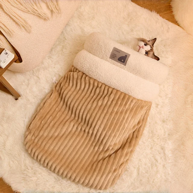 ​​Cozy Burrow Bed: Thermal Winter Cat Cave with Enclosed Sleeping Bag Design - Snuggle Sanctuary for Anxious Cats & Small Dogs 2