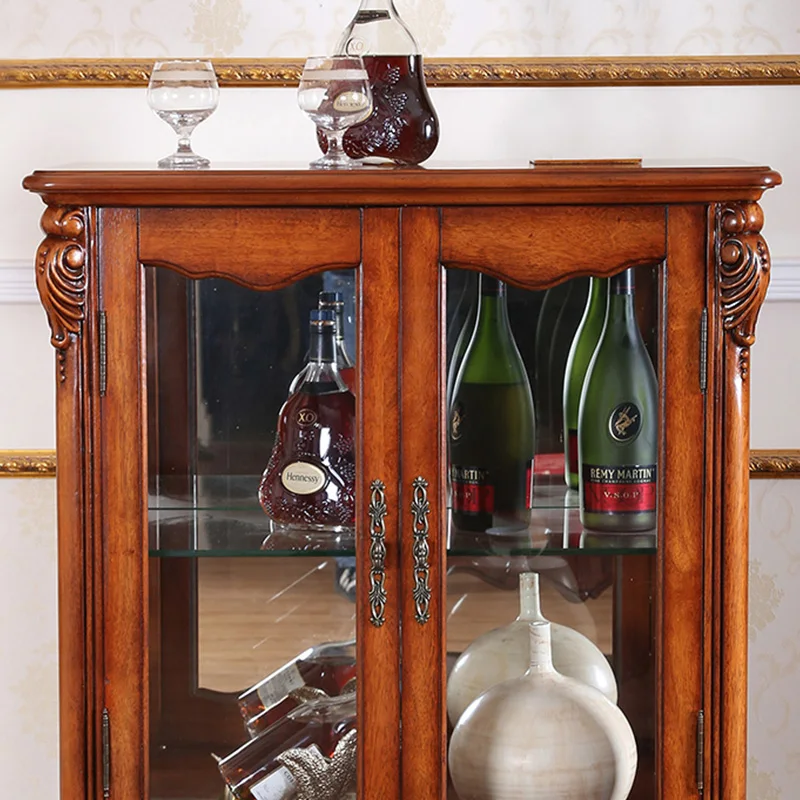 The Most Popular American Style Solid Wood Wine Cabinet Living Room Small Wine Cabinet Glass Door Display Dinning Side Board