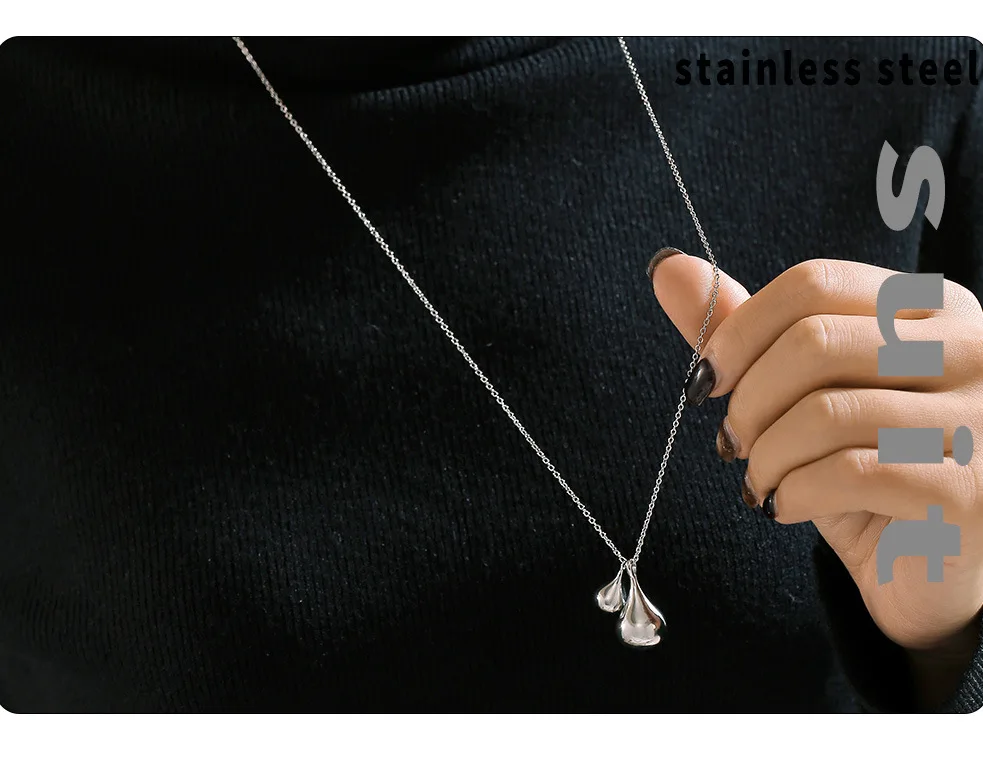 Wassertropfen-Anhänger, vergoldet, lange, schicke Halskette, Edelstahl-Pullover-Kette für Damen, modischer Charme, wasserfester Schmuck – Detail 4