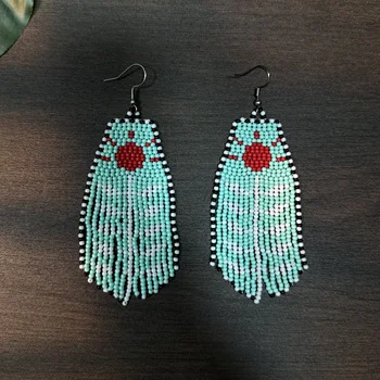 Orecchini Pendenti con Frange a Girasole, Orecchini da Donna alla Moda con Perline, Gioielli Rustici Fatti a Mano, Orecchini Pendenti Bohemien con Perle di Vetro