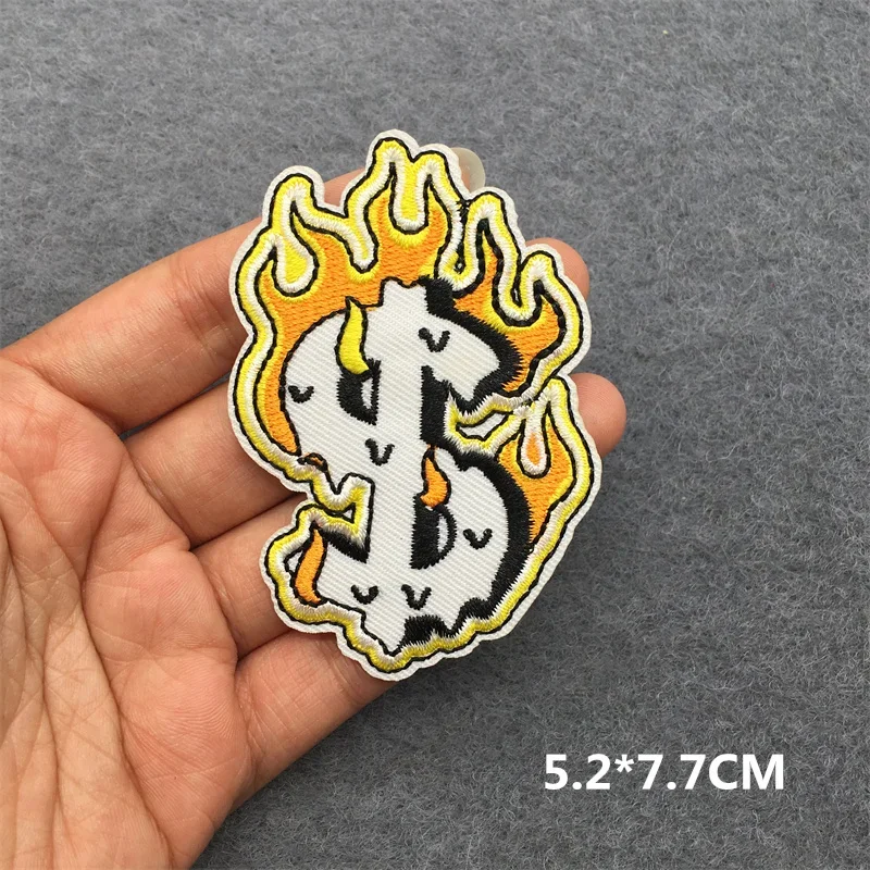 Flame Skull Embroidered Punk Patch