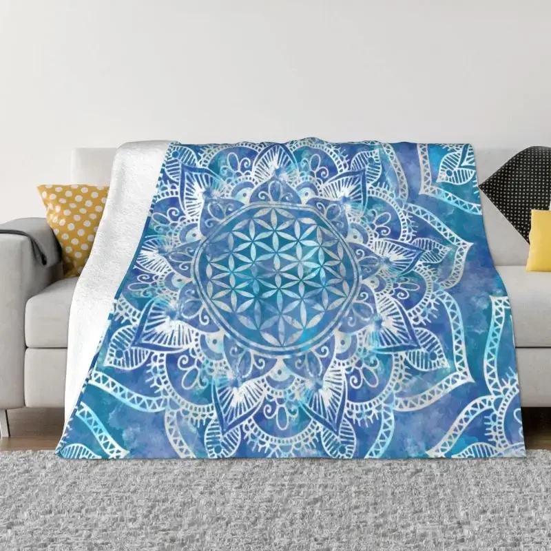

Flower Of Life In Lotus Mandala Spiritual Blanket Flannel Fleece Sacred Geometry Meditation Throw Blanket for Office Couch Quilt