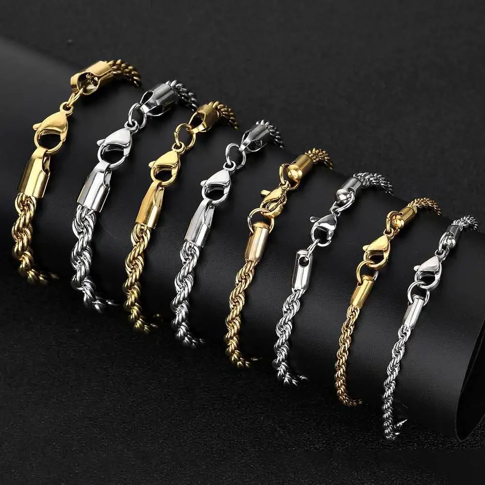 Gold-Tone Stainless Steel Twisted Rope Chain Bracelet - Fashionable, Waterproof, Never Fade Jewelry