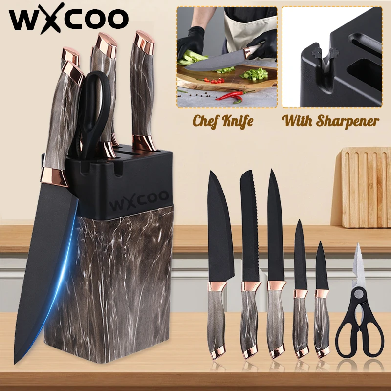 7pcs Kitchen Knife Sets with Grindstone Forged Chef Knife Marble