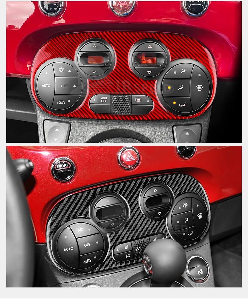 Echte weiche Kohlefaser für Fiat 500 2008–2024, 500e 2013–2019, Abarth 595 2012–2023, 2024, LHD, RHD, manueller automatischer AC-Steuerrahmen – Detail 8