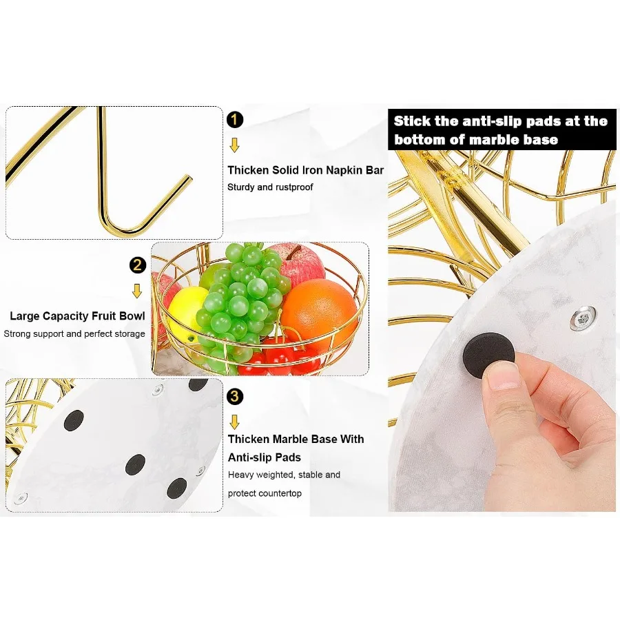 Livabber Fruit Basket Bowl with Banana Hanger Metal Fruit Vegetable Storage Basket with Banana Holder for Kitchen Counter Detac