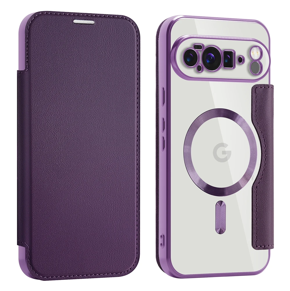 Enhanced Wireless Charging Magnetic Wallet Case with Card Slots and Anti-Fall Leather Design