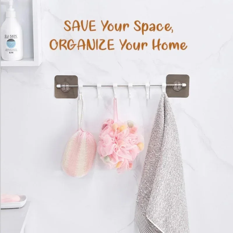 Stainless Steel Wall Hanging Rod 6 Hook Self-adhesive Wall Rack Bathroom Kitchen Rack Storage Free Punching and Strong Suction kitchen storage rack kitchen organizer wall mounted hook rack
