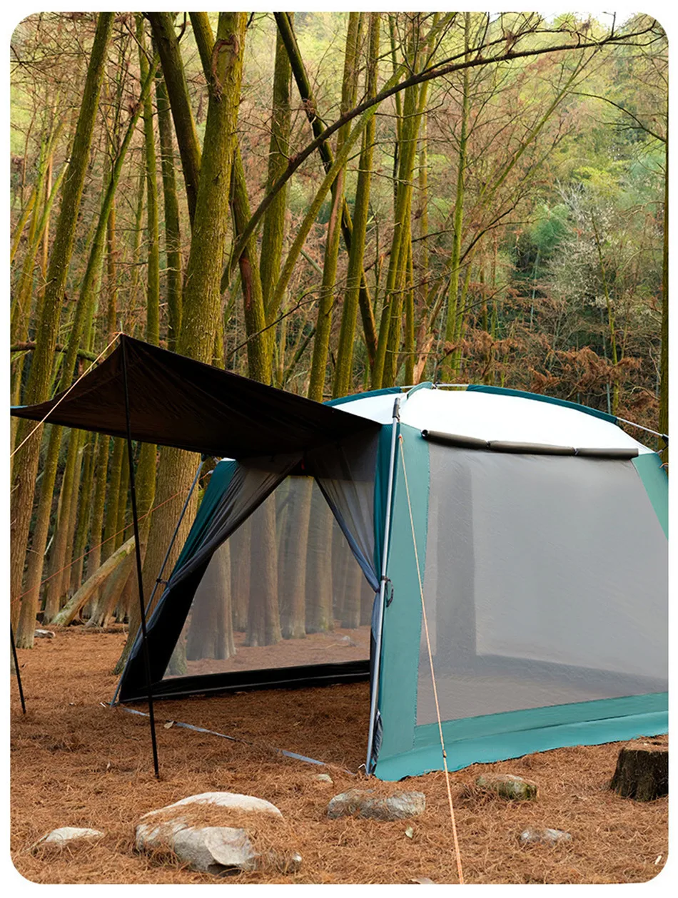 Outdoor Canopy Awning 5-8 Person Black Coating Awning Plus Rainproof And Sunscreen Mesh Breathable Large Canopy Tent