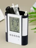 Perpetual Calendar Pen Holder Anti Slip Base Date Time Display Temperature Detection Desktop Storage Decorative Clock Pen Holder 2