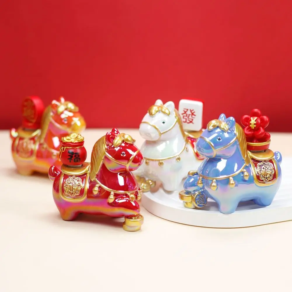 Kawaii Cute Pony Ornament Resin Horse Mascot Zodiac Horse Figurines Desktop Ornament Chinese style Horse Year Dolls