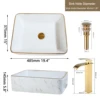 KEMAIDI 19" Ceramic White Vessel Sink with Gold Trim Porcelain Bathroom Marbled Rectangular Above Counter Bathroom Sink Faucet 5