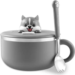 Large Stainless Steel Multi-Purpose Bowl with Lid - 1200ml Capacity for Ramen, Salad, Soup, and More (GRAY)