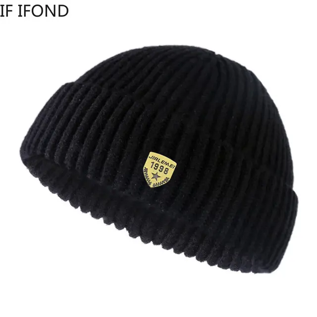 Fashion Beanie Knitted Hat Men Casual Short Thread Hip Hop Hat Winter Warm Brimless Baggy Skullcap Bonnet 1