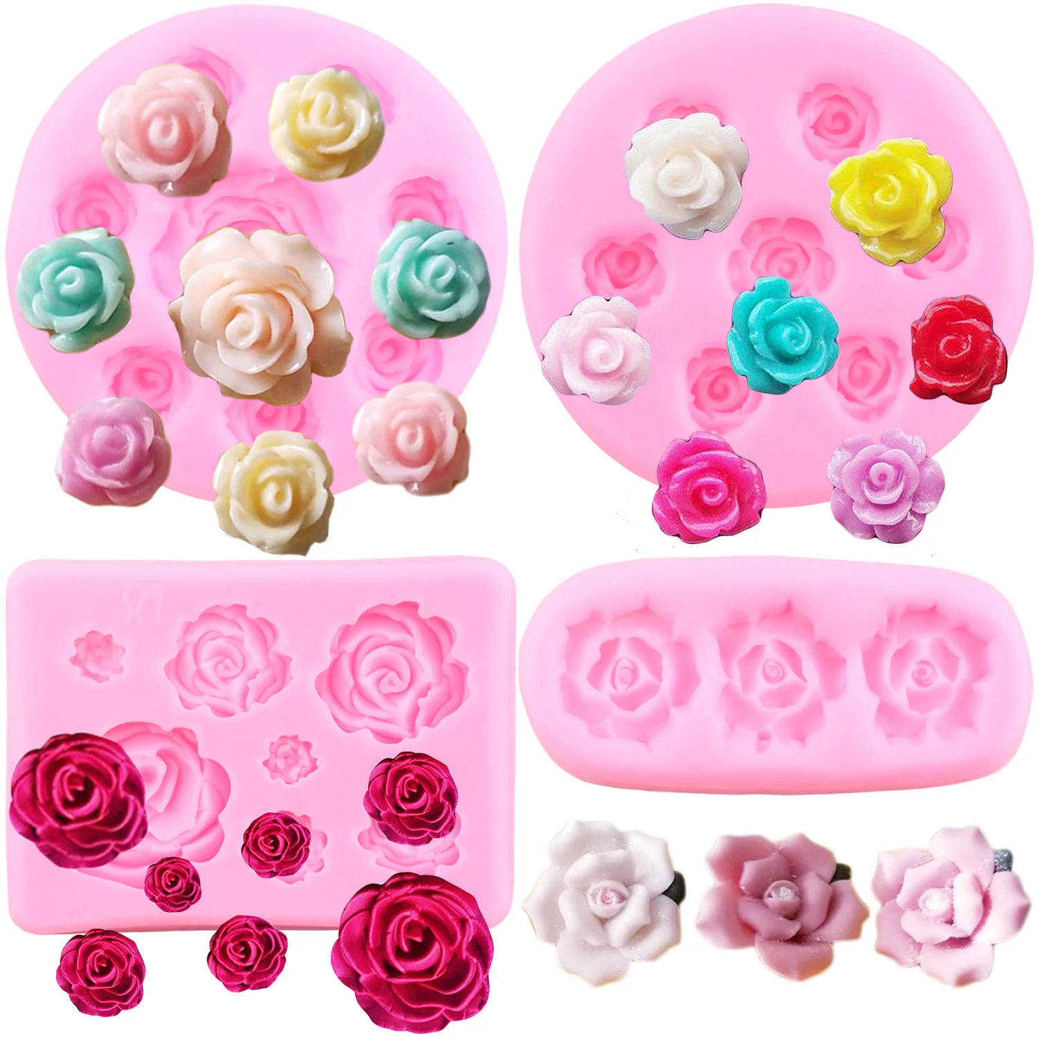 4Pcs Rose Flower Silicone Molds Daisy Chrysanthemum Silicone Molds Small  Flower Shapes Fondant Cake Chocolate Molds Polymer Clay Resin Mold for Cake