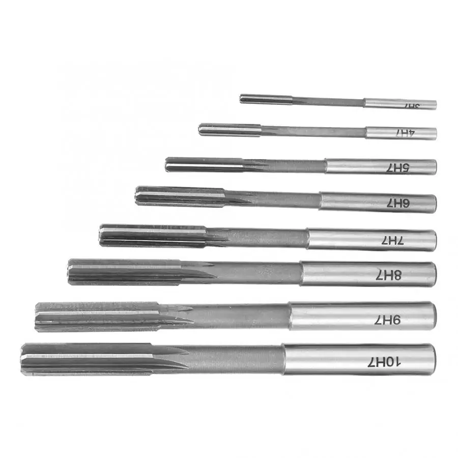 Steel Reamer Tools 8Pcs Chucking Reamer H7 Machine Reamer Set 3-10mm Straight Shank Chucking Metal Cutter Tool