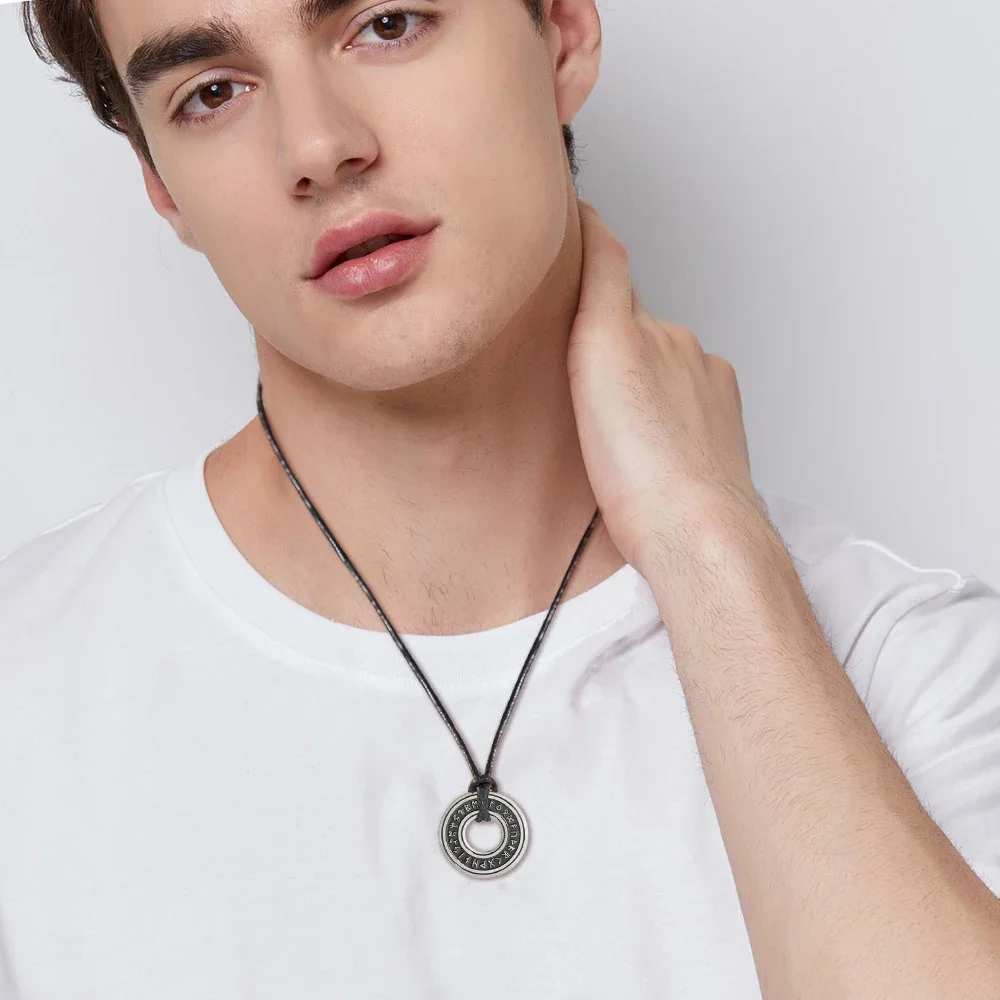 COOLTIME Vintage Nordic Rune Halsketten Edelstahl Kreis Talisman Anhänger Futhark Runen Halskette Elder Schmuck Geschenk – Detail 11