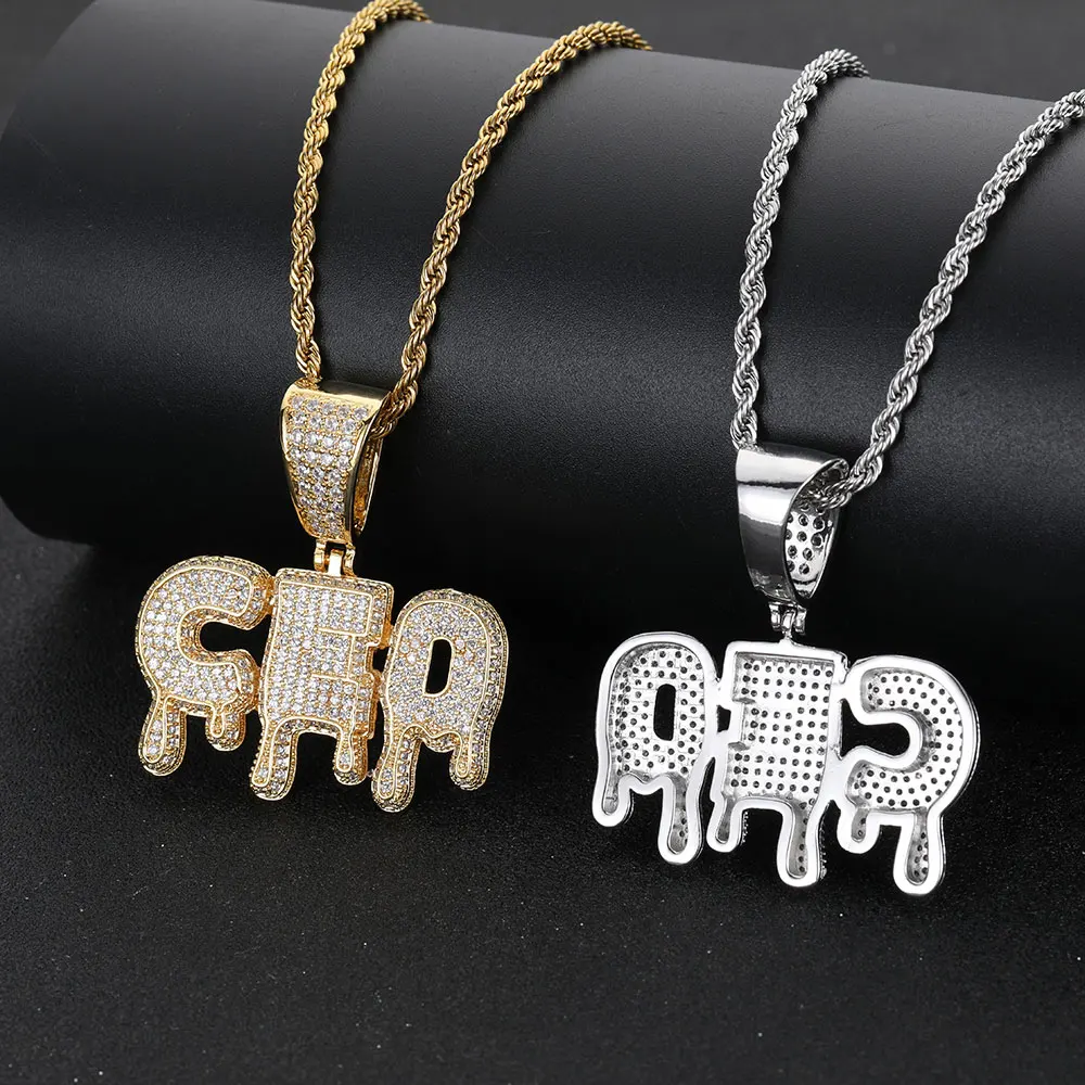 Hip Hop Rapper Rock Brass Zircon Stitching Letter Custom Name Pendant Necklace Fashion Jewerly