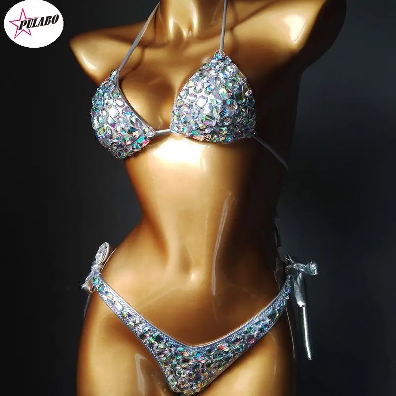 

PULABO Luxury Diamond Biquinis Sexy Crystal Bikinis Female Swimwear Rhinestone Push Up Swimsuit Women Night Club Wear