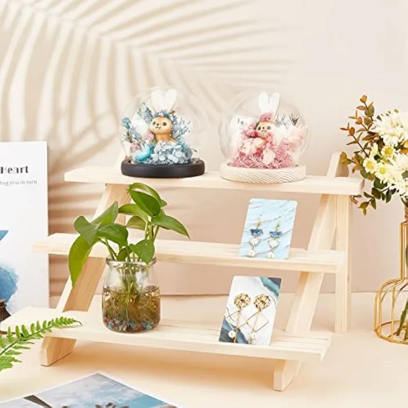 3-Tier Log Retail Earring Display Riser Earring & Ring Holder Detachable Unfinished Wood Retail Jewelry Card Display Stand jewelry box,jewelry accessories