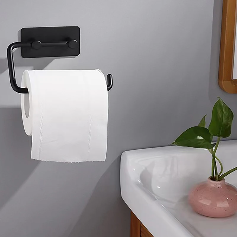 Toilet Paper Holder 1pc Plastic Tissue Holder Hook Bathroom Toilet Free Punching Roll Paper Holder Wall Mounted
