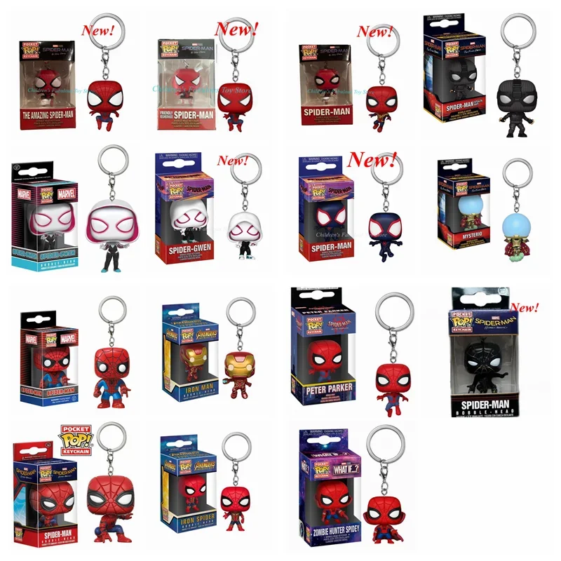 Funko Spider-Gwen Spider-Man Peter Parker Mysterio Pocket Keychain Vinyl Action Figure Pocket Pop Collection Model Toys