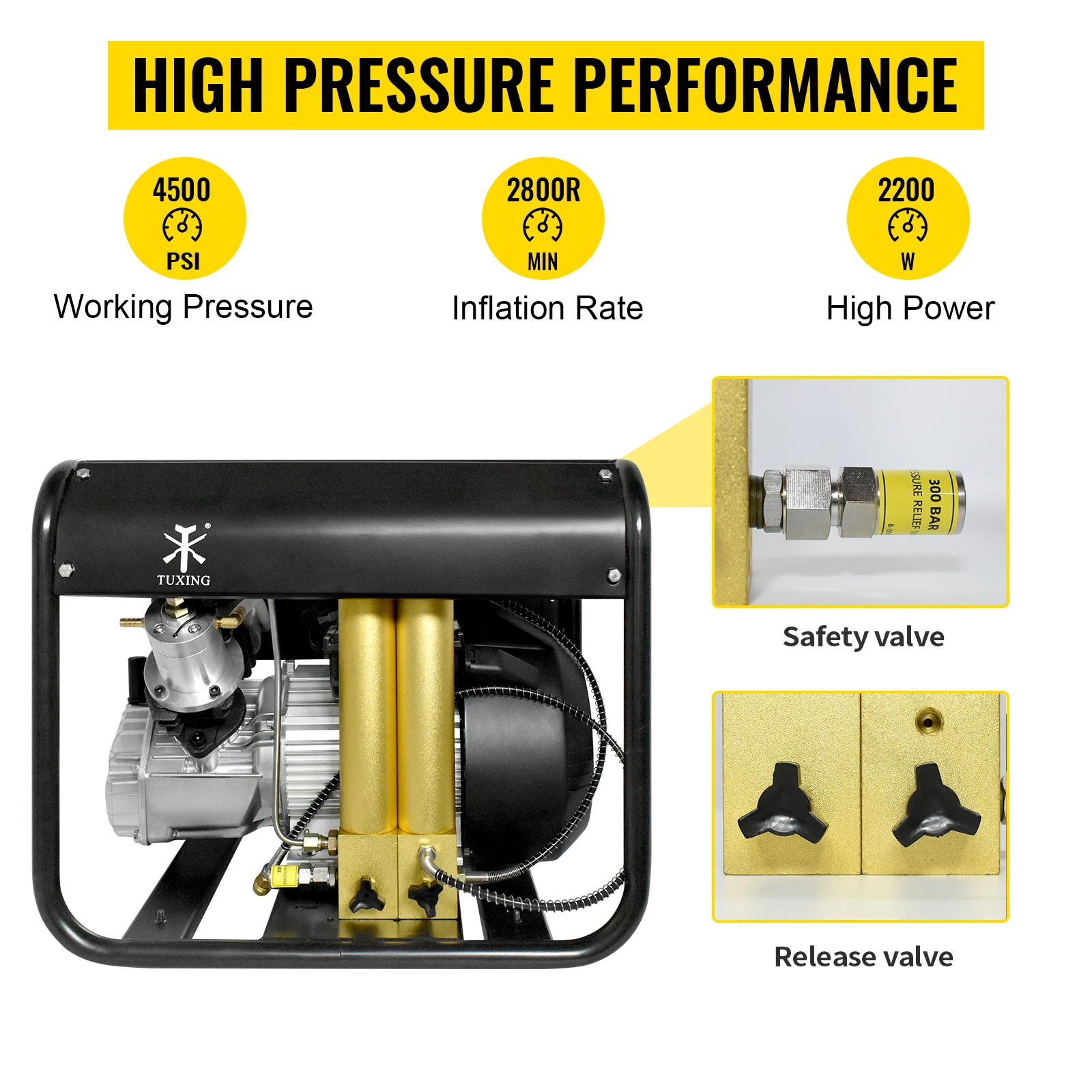 TUXING TXED011 4500Psi 300Bar 30Mpa PCP Air Compressor Electric Air Pump  Pneumatic Rifle High Pressure Paintball Airgun 6.8L Tank Diving