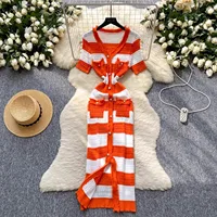 YuooMuoo Chic Fashion Sexy Package Hips Knitted Long Dress 2025 Spring and Summer Elegant Slim Waist Office Lady Sweater Dress