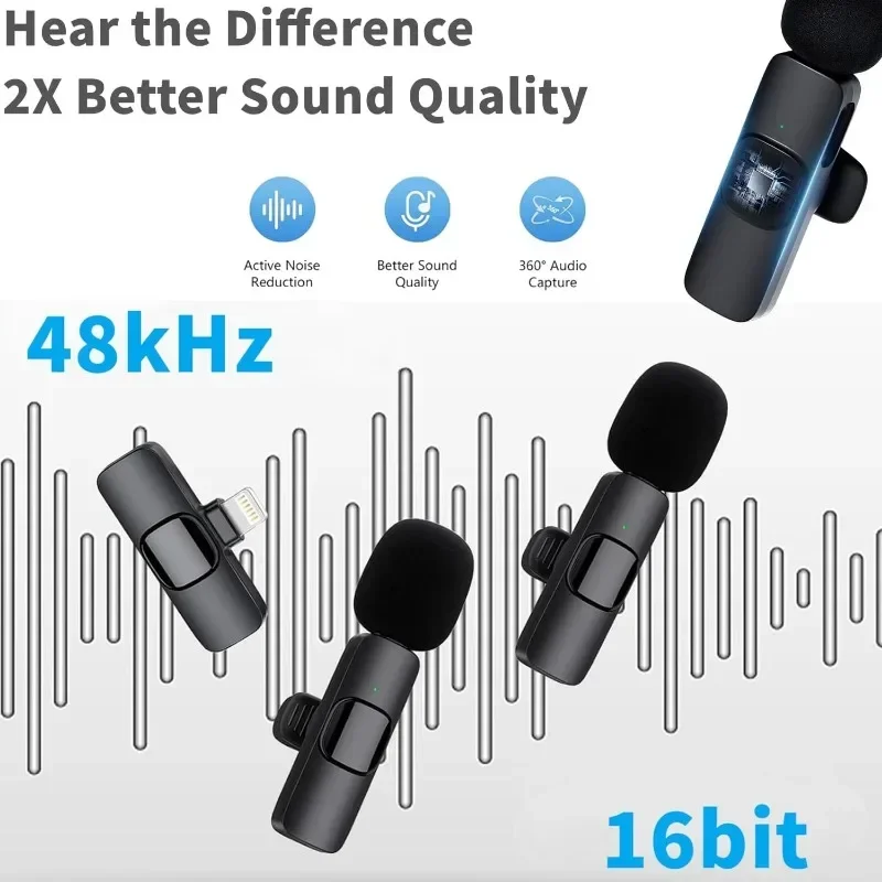 Wireless Microphone Mini Wireless Microphone for mobile phones Wireless Lavalier Microphone for iPhone Video Recording Live Streaming YouTube Tik