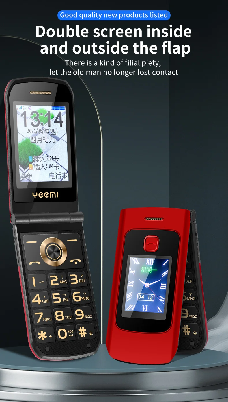YeeMI K21+ Rugged 4G Feature Phone Big Button 2.6Inch Screen Flip Phone Dual SIM Dual Screen Cellphone 6800mAh Battery Full Band