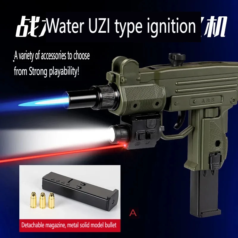 Mini UZI Submachine Toy Gun Pistol with LIGHTER  Case ABS Metal Jet Torch Flame 4