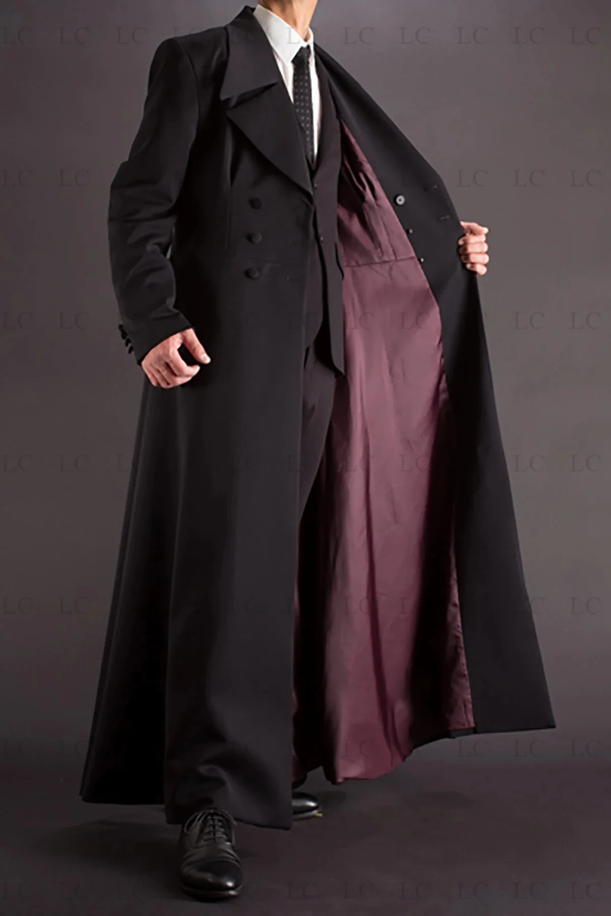 Claasic Black One Piece Long Coat Men Suits Double Breasted Tuxedo Overcoat Fashion Prom Wedding Groom Plus Size Made
