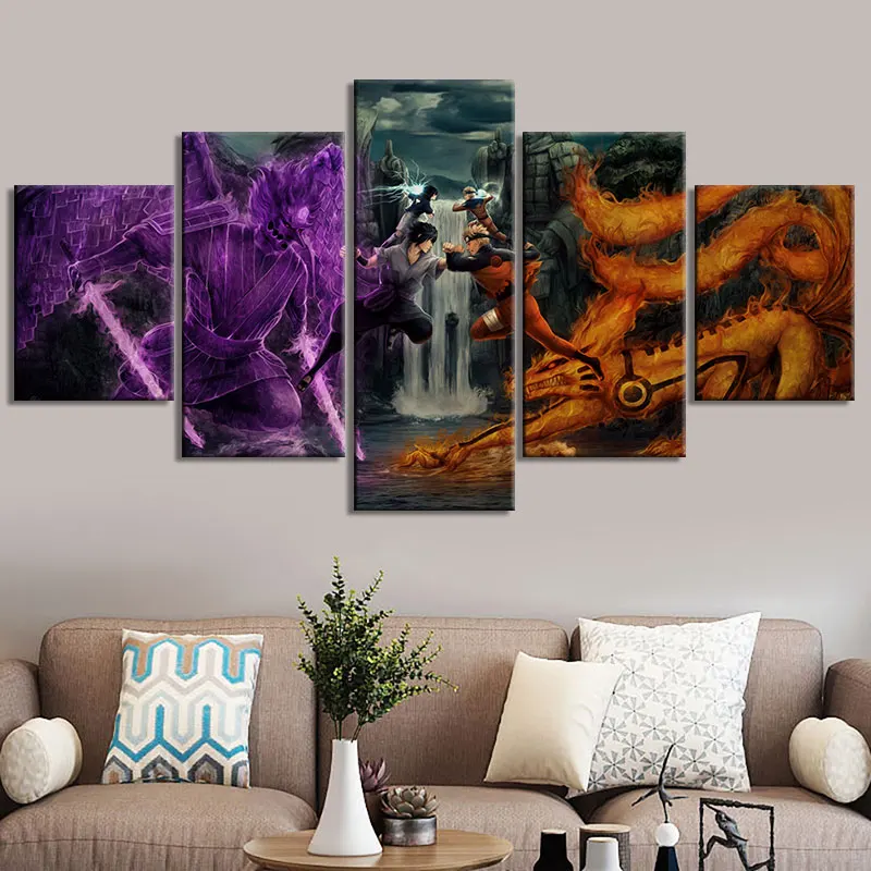 Anime Periféricos Cartaz para Decoração de Parede, Naruto e Dragon Ball Pintura Canvas, Mural Art Picture, Presente Quarto Infantil, 5 Painéis